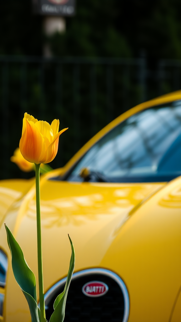 Yellow tulip and bugatti