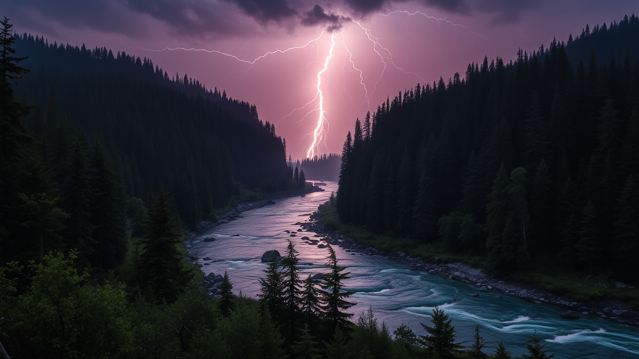 photo, lightning, river, forests