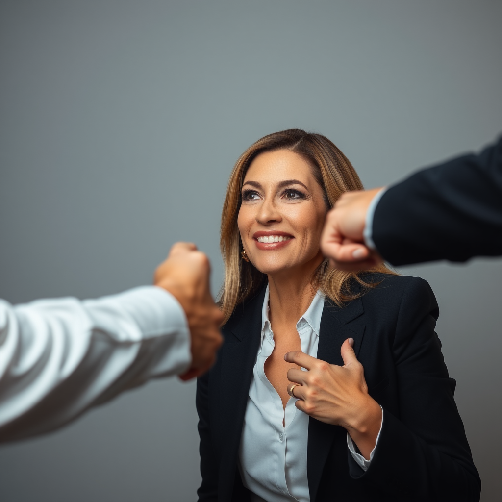 mature attractive business woman getting punched in the face