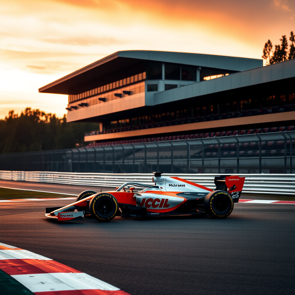 f1 mclaren car aesthetic photo in a race track